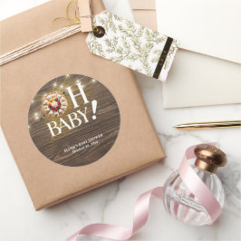 Rustic Oh Baby Cutie Pie Baby Shower ラウンドシール
