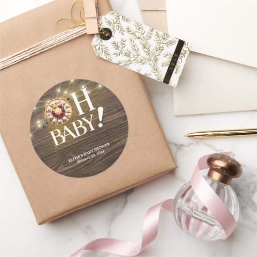 Rustic Oh Baby Cutie Pie Baby Shower ラウンドシール (ギフト)