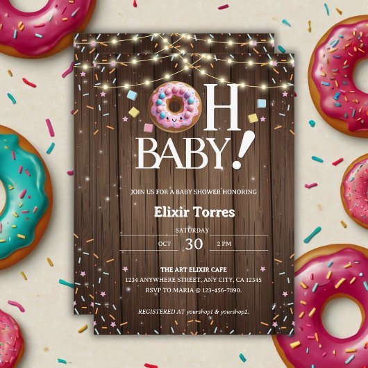 Rustic Oh Baby Donut & Sprinkle Kawaii Baby Shower 招待状