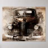 Rustic Old Vintage Car Decoupage ポスター (正面)