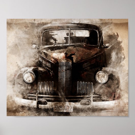 Rustic Old Vintage Car Decoupage ポスター (正面)
