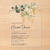 Rustic Olive Branch Leaves Bridal Shower アクリル招待状 (正面)