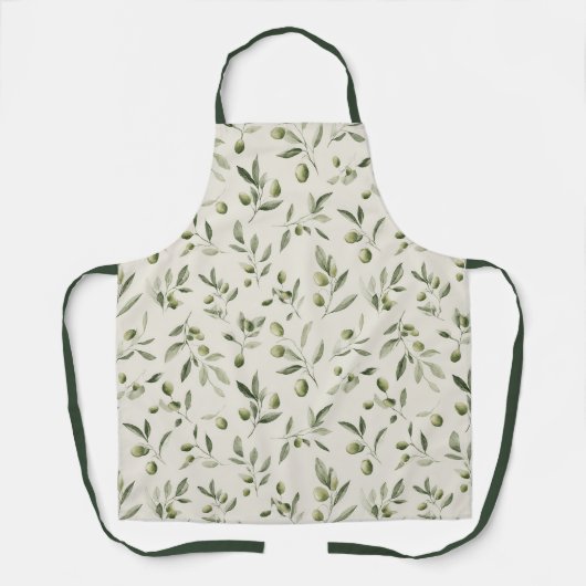 Rustic Olive Branch Mediterranean Pattern エプロン (正面)