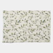 Rustic Olive Branch Mediterranean Pattern キッチンタオル (横)