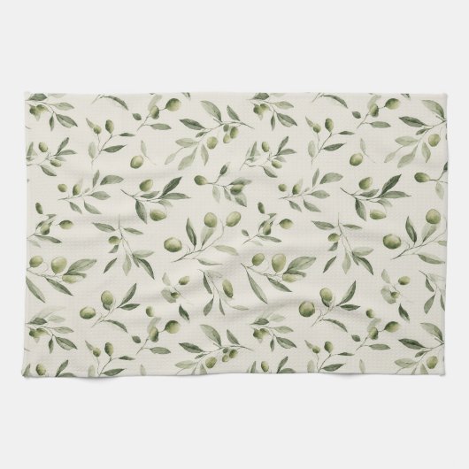 Rustic Olive Branch Mediterranean Pattern キッチンタオル (横)
