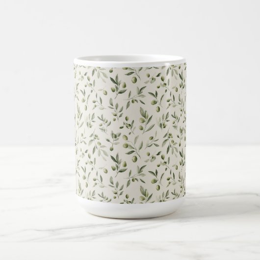 Rustic Olive Branch Mediterranean Pattern コーヒーマグカップ (中央)