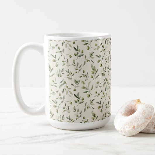 Rustic Olive Branch Mediterranean Pattern コーヒーマグカップ (ドーナツ)