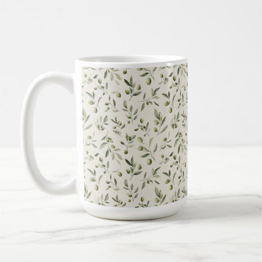 Rustic Olive Branch Mediterranean Pattern コーヒーマグカップ (左)