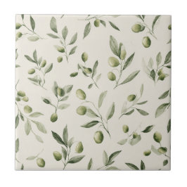 Rustic Olive Branch Mediterranean Pattern タイル