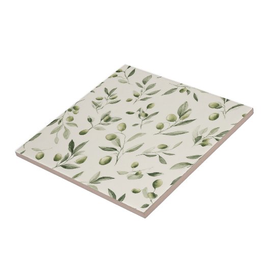 Rustic Olive Branch Mediterranean Pattern タイル (側面)