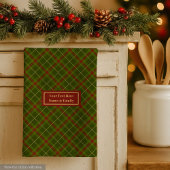 Rustic Olive Green Fall Tartan Towel Custom Name キッチンタオル