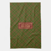Rustic Olive Green Fall Tartan Towel Custom Name キッチンタオル (縦)