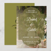 Rustic Olive Green Floral Photo Wedding Invitation 招待状 (正面/裏面)