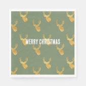 Rustic Olive Green Gold Deer Christmas スタンダードランチョンナプキン (正面)