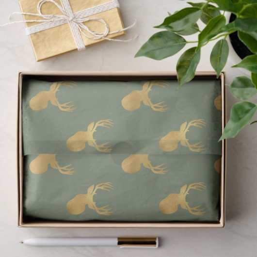 Rustic Olive Green Gold Deer Christmas 薄葉紙 (ギフト)