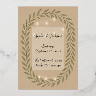 Rustic Olive Green Wedding Invitation with String  箔招待状