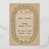 Rustic Olive Green Wedding Invitation with String  箔招待状 (正面)