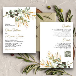 Rustic Olive Leaves オールインワンQRコード ウェディング 招待状