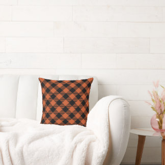 Rustic orange & Black Small Plaid Throw Pillow クッション
