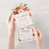 Rustic Orange Boho | Watercolor Blush Wedding オールインワン招待状 (貼ってはがせる)