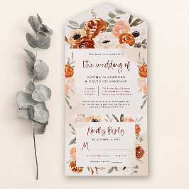 Rustic Orange Boho | Watercolor Blush Wedding オールインワン招待状