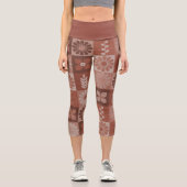 Rustic Orange Brown Burlap Linen Pattern Leggings カプリレギンス (正面)