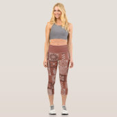 Rustic Orange Brown Burlap Linen Pattern Leggings カプリレギンス (正面)