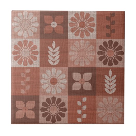Rustic Orange Brown Burlap Pattern Ceramic Tile タイル (正面)