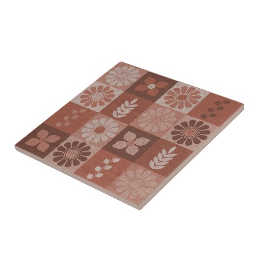 Rustic Orange Brown Burlap Pattern Ceramic Tile タイル (側面)