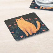 Rustic Orange Cat  スクエアペーパーコースター (アングル)