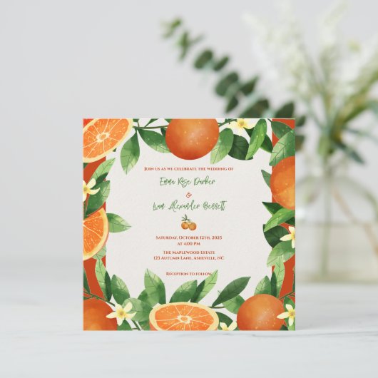 Rustic Orange Citrus Autumn Wedding Invitation (スタンド正面)
