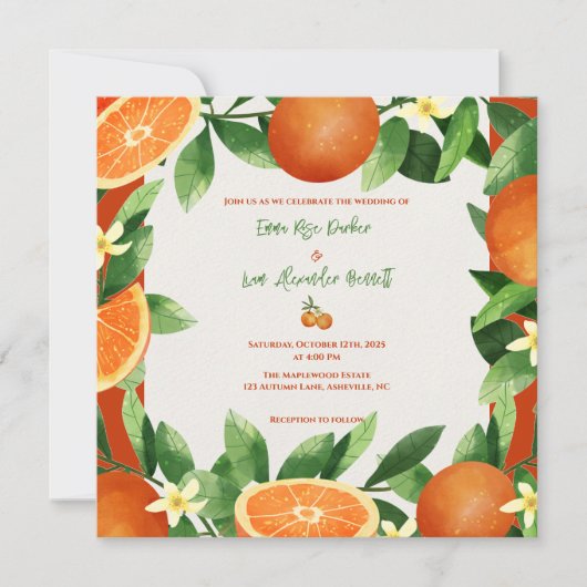 Rustic Orange Citrus Autumn Wedding Invitation (正面)