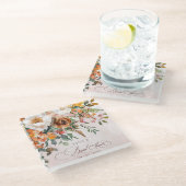 Rustic Orange Floral Fall Bridal Shower  ガラスコースター (アングル)
