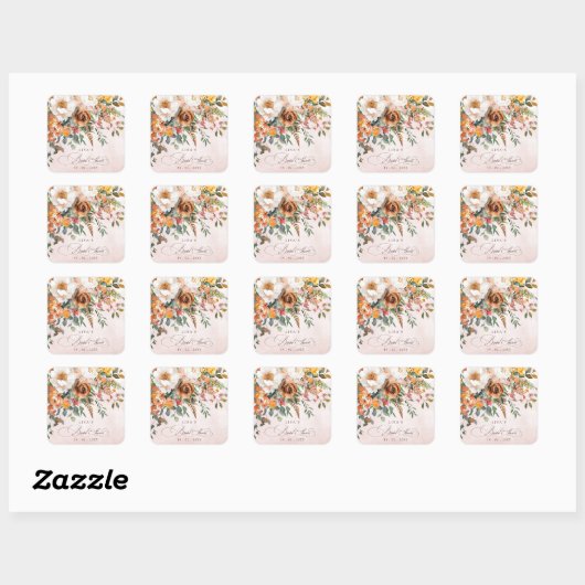 Rustic Orange Floral Fall Bridal Shower  スクエアシール (シート)