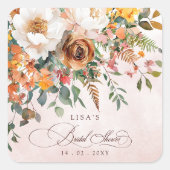 Rustic Orange Floral Fall Bridal Shower  スクエアシール (正面)