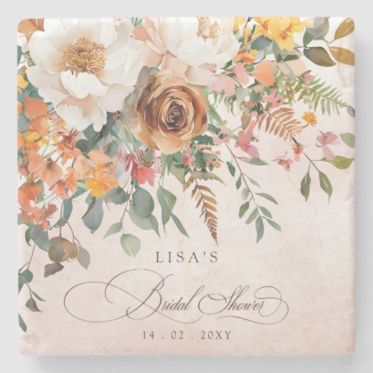 Rustic Orange Floral Fall Bridal Shower  ストーンコースター (正面)