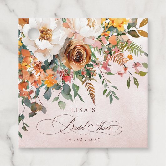 Rustic Orange Floral Fall Bridal Shower  フェイバータグ (正面)