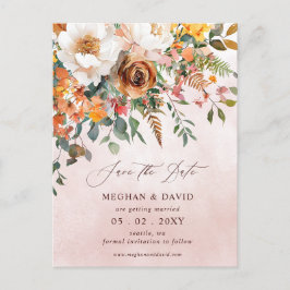 Rustic Orange Floral Fall Save the Date 案内ポストカード