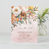 Rustic Orange Floral Fall Wedding セーブザデート (スタンド正面)