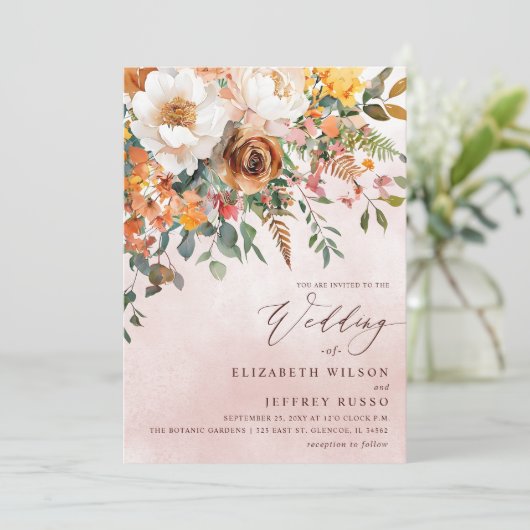 Rustic Orange Floral Fall Wedding 招待状 (スタンド正面)