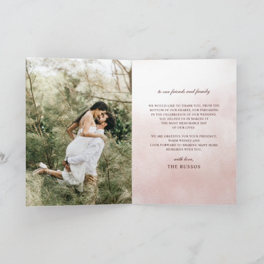 Rustic Orange Floral Fall Wedding Photo サンキューカード (内部)