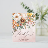 Rustic Orange Floral Fall Wedding Thank You Card (スタンド正面)