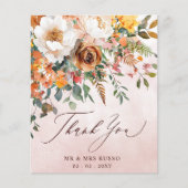 Rustic Orange Floral Fall Wedding Thank You Card (正面)