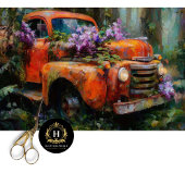 Rustic Orange Floral Truck Decoupage 薄葉紙