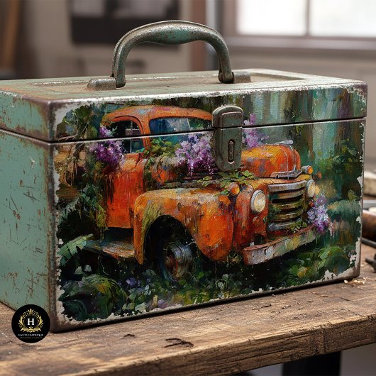 Rustic Orange Floral Truck Decoupage 薄葉紙