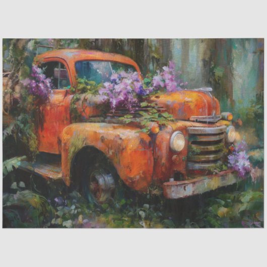 Rustic Orange Floral Truck Decoupage 薄葉紙 (正面)