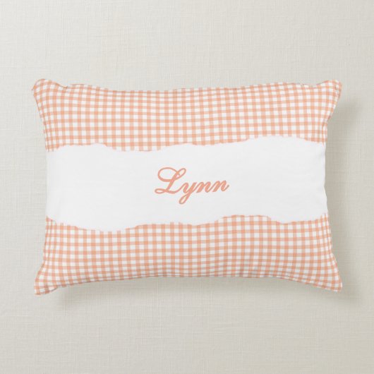 Rustic Orange Gingham Personalized Name アクセントクッション (正面)