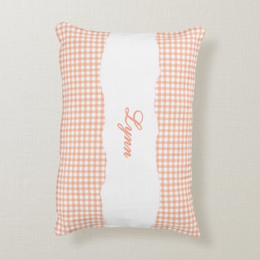 Rustic Orange Gingham Personalized Name アクセントクッション (裏面(縦))