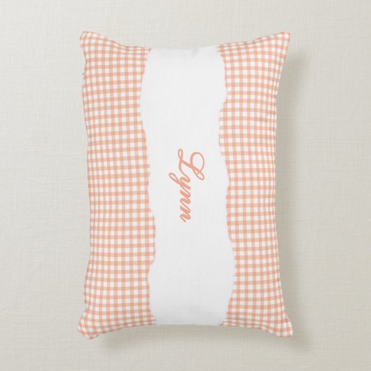 Rustic Orange Gingham Personalized Name アクセントクッション (正面(垂直))