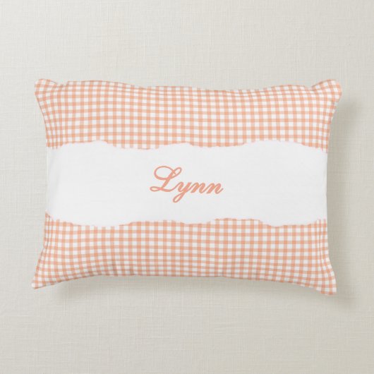 Rustic Orange Gingham Personalized Name アクセントクッション (裏面)